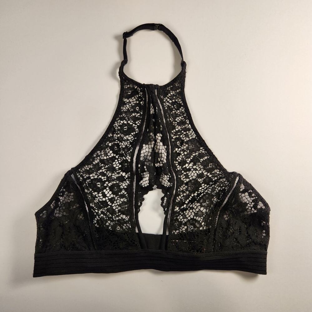 Victoria's Secret Very Sexy Black Lace High Neck Cutout Bralette Top - Small